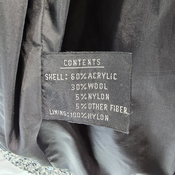 Vintage Coat Womens 1X Gray Wool Tweed Words 80s 90s Pleated Slouchy Korea - Picture 13 of 14